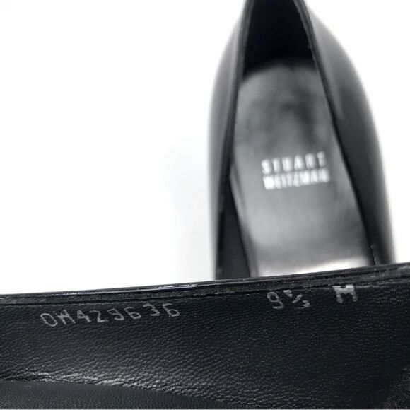 Stuart Weitzman Black Patent Leather Open Toe Classic Heels - Picture 13 of 13
